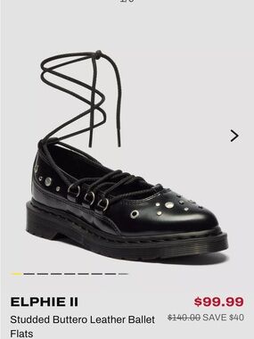 Dr. Martens Elphie II Black Studded Buttero Leather Lace-Up Ballet Flat